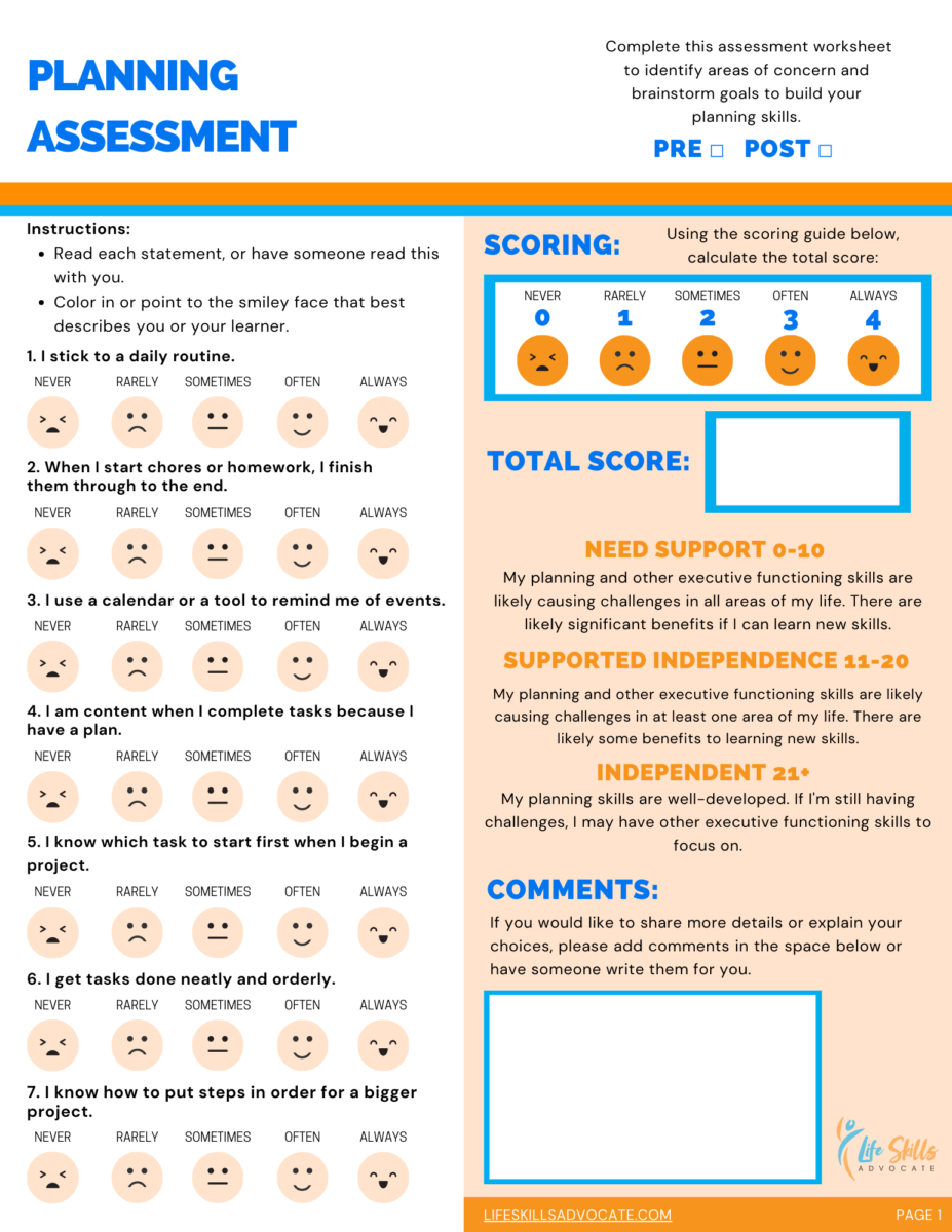 LSA Executive Functioning Assessment (Smiley-O-Meter)