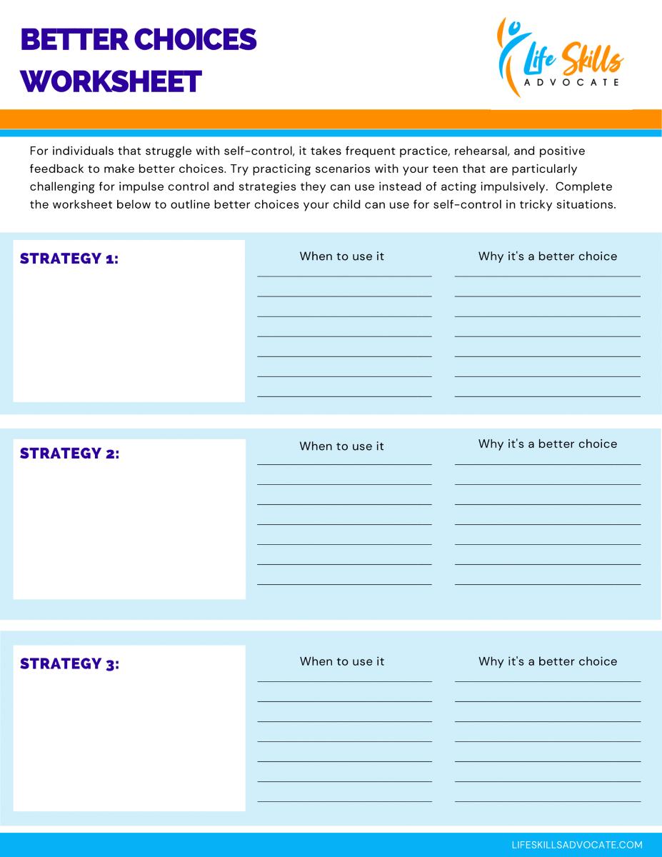 Better Choices Worksheet