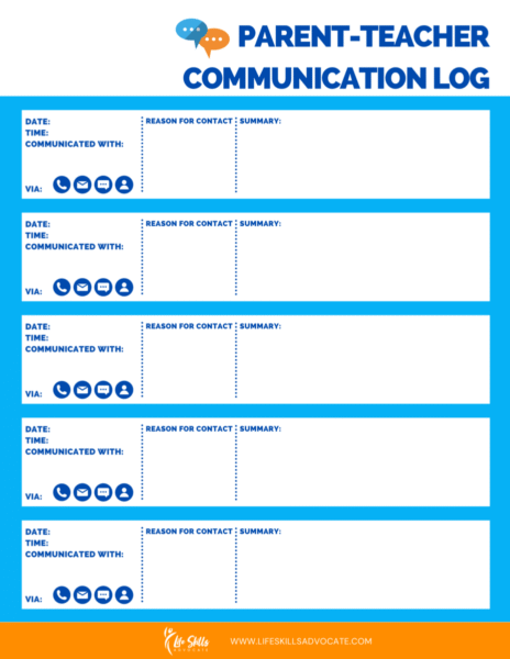 Free Parent-Teacher Communication Log | Life Skills Advocate