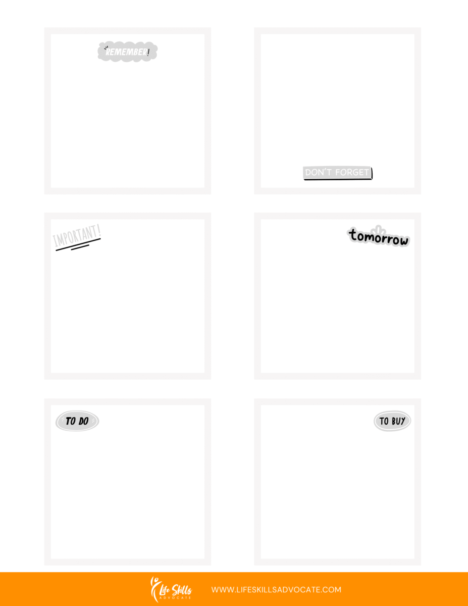 Printable Reminders Template