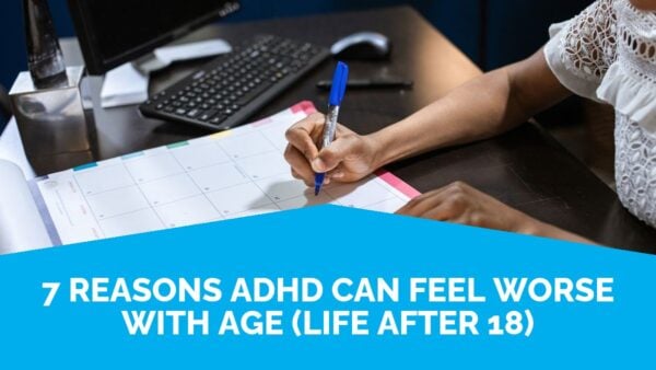 Does Adhd Get Worse With Age? A Hand Writing In A Wall Planner At A Desk.
