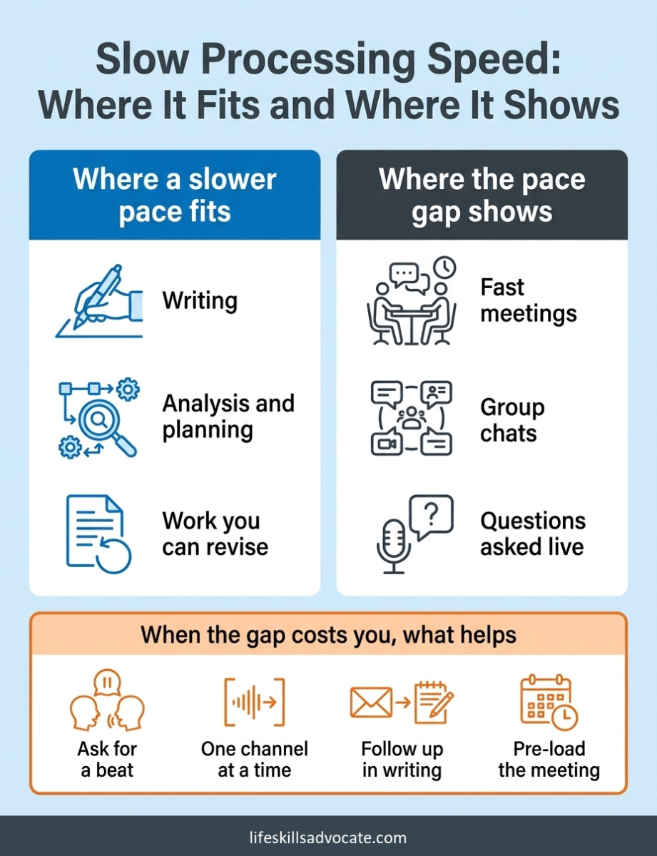 8 strategies for slow processing speed in adhd and autistic adults 1 Slow Processing Speed: Where A Slower Pace Fits, Where The Pace Gap Shows, And Four Things That Help When It Costs You.